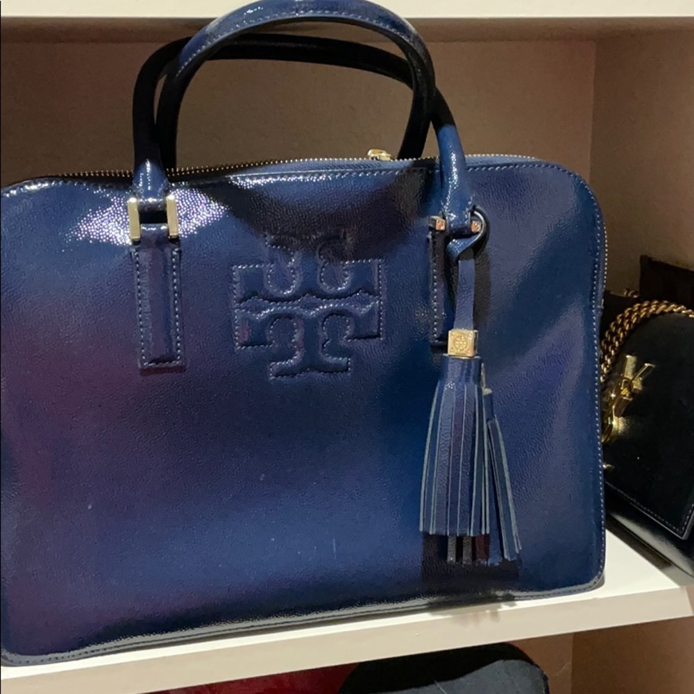 Tory Burch Thea triple zip satchel hand bag purse